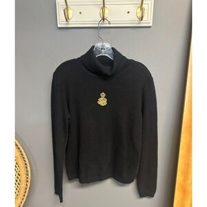 Lauren Ralph Lauren Size M Sweater Black Wool Angora Cashmere Crest Turtleneck